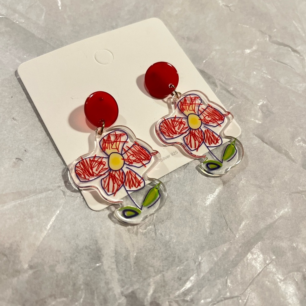 Charming Red Floral Kids Earrings